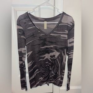 Camo V-neck long sleeve top from Altard State with knot detail.